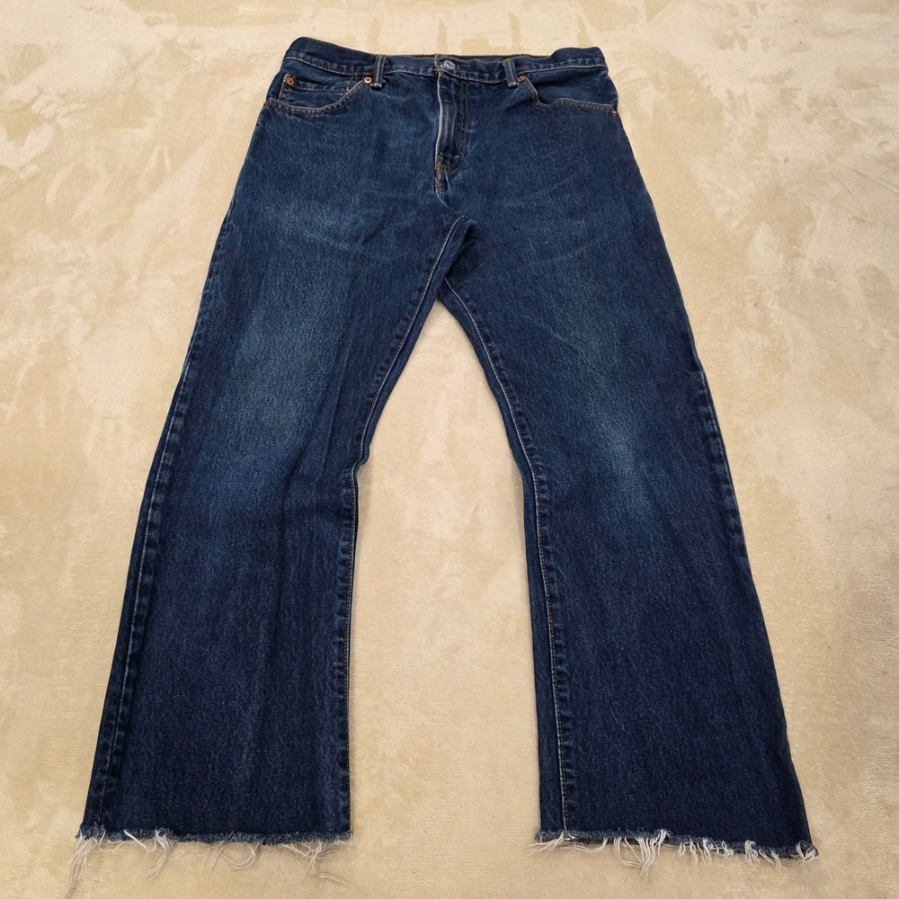 Levi's 517 Vintage Bootcut Jeans Tag 33x32 (Measures 32x27) Raw Hem Dark Wash